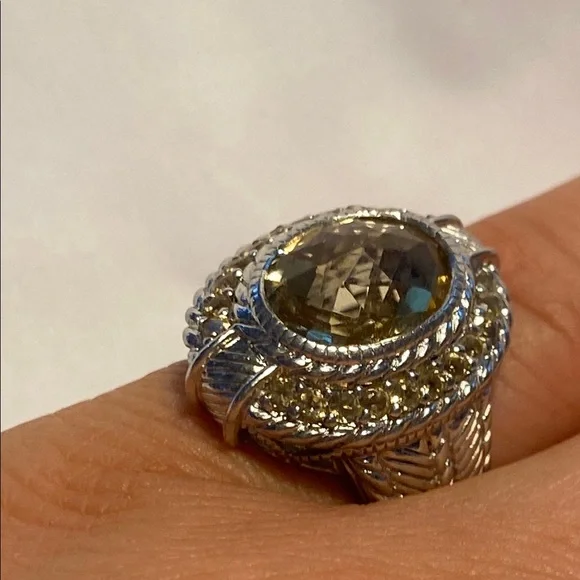 Judith Ripka Yellow and Silver Cocktail Ring with Intricate Design - Picture 3 of 5
